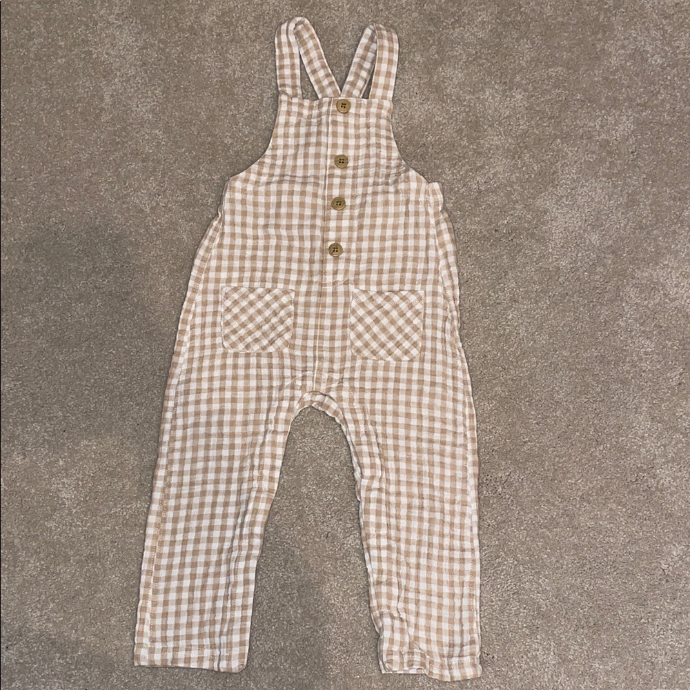 Cat & Jack Beige Checkered Overalls